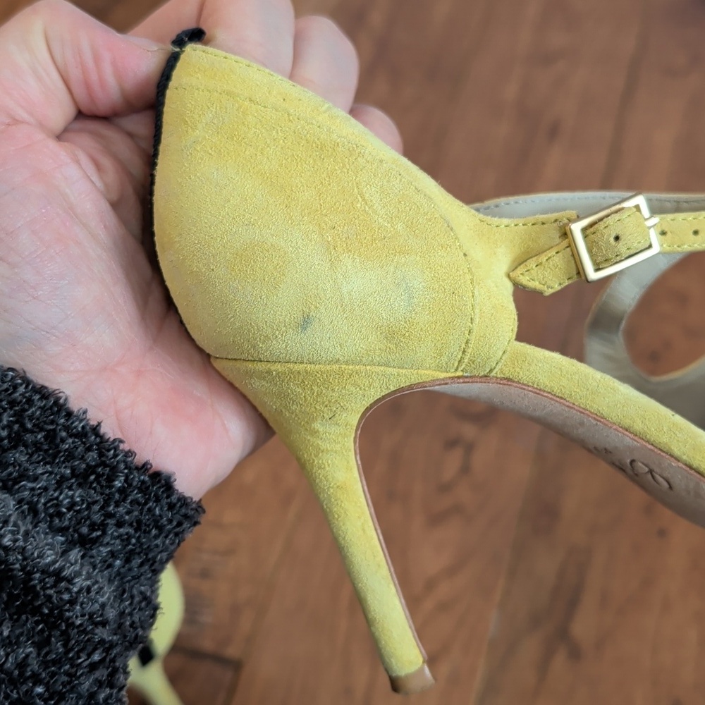 Boden Trisha Yellow and Black Polka Dot Cowhide Pointy Toe Strappy Heels - Picture 8 of 16